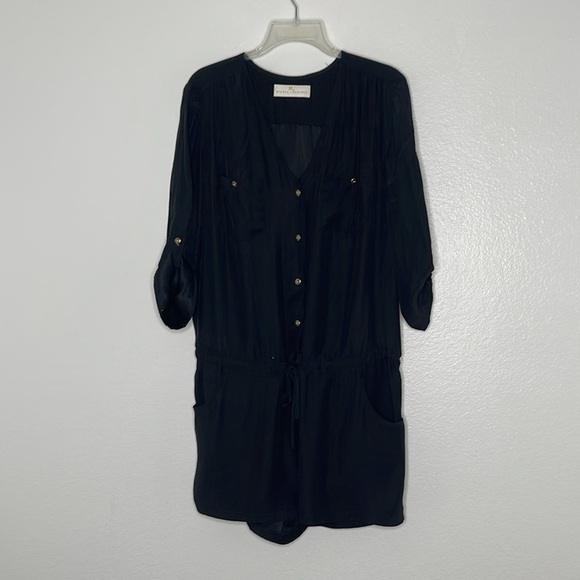 Amanda Uprichard 100% Silk Black Shorts Romper Size Large - Picture 2 of 9